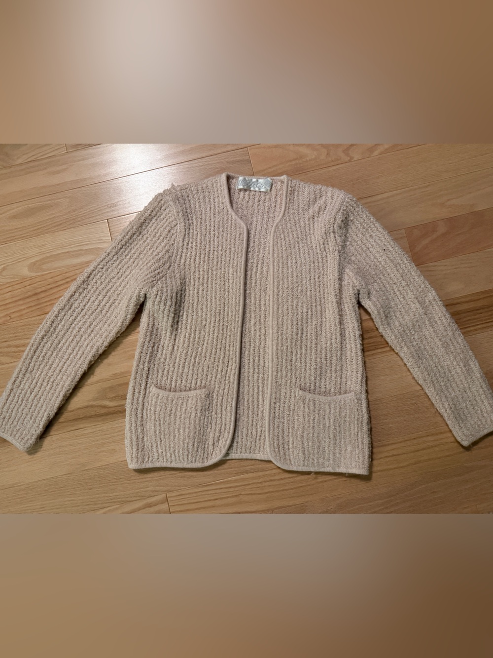 Vintage 1980s Side Effects Open-Front Cream Textured Women's Cardigan Sweater